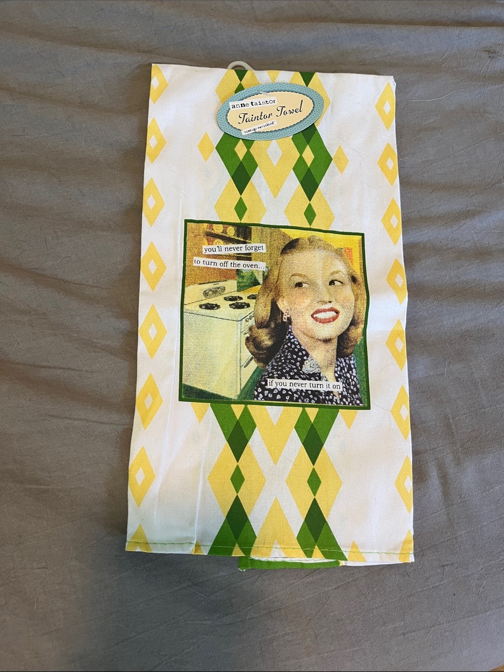 Anne Taintor Yellow & Green Argyle Retro Cotton Kitchen Towel